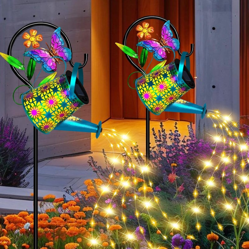 ostritec Christmas Gifts Solar Watering Can with Lights, Waterproof Solar Lantern with Butterfly Shepherd Hook, Hanging Garden Lights for Patio Yard Lawn Porch Outdoor Decoration, Unique Garden Gifts for Women - Image 2